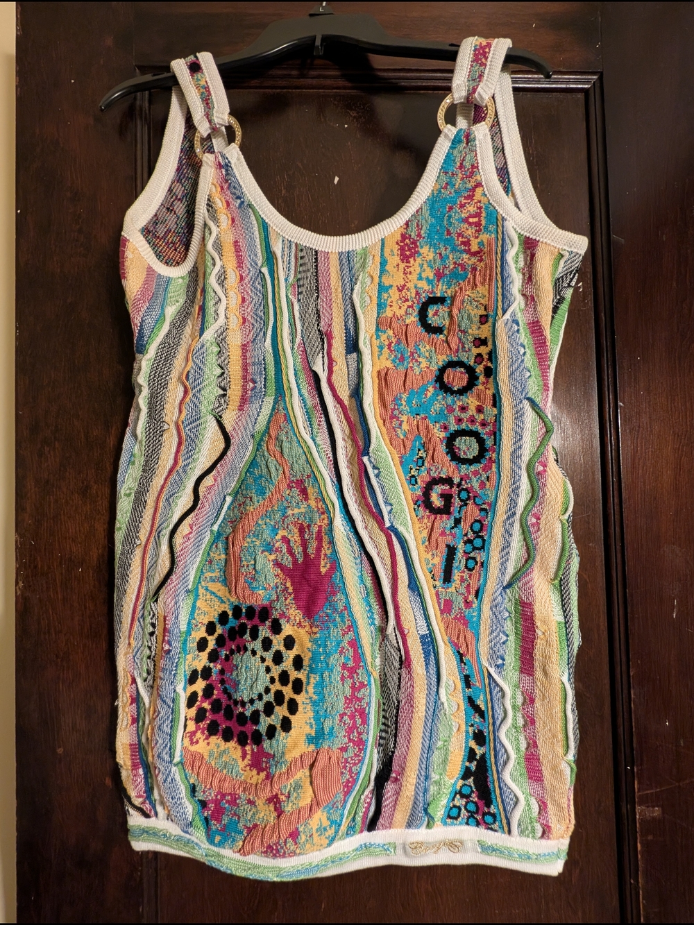 COOGI Multicolor Knit Dress with Abstract Stripe Motif